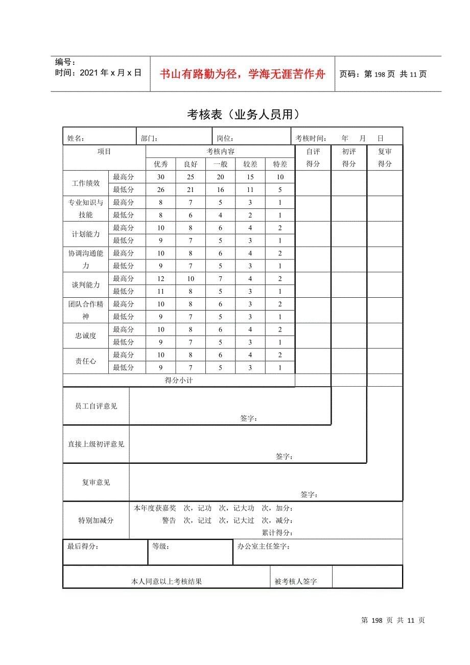 北京XX投资管理有限公司员工考核用表（DOC 9）_第5页