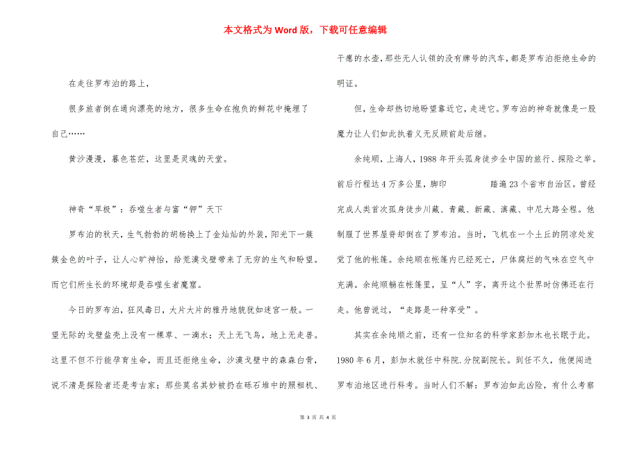 [穿越罗布泊,繁华逝去,车辙再起]罗布泊.docx_第3页