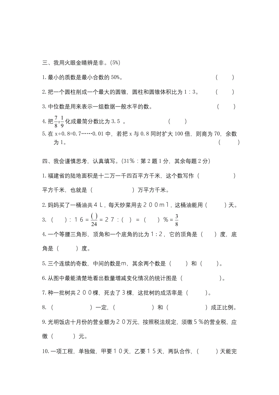 人教版六年级数学小升初综合素质测试卷十一_第2页