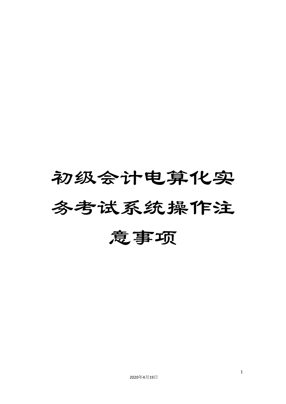 初级会计电算化实务考试系统操作注意事项_第1页