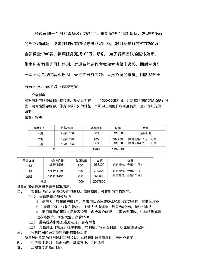 健身会所预售方案