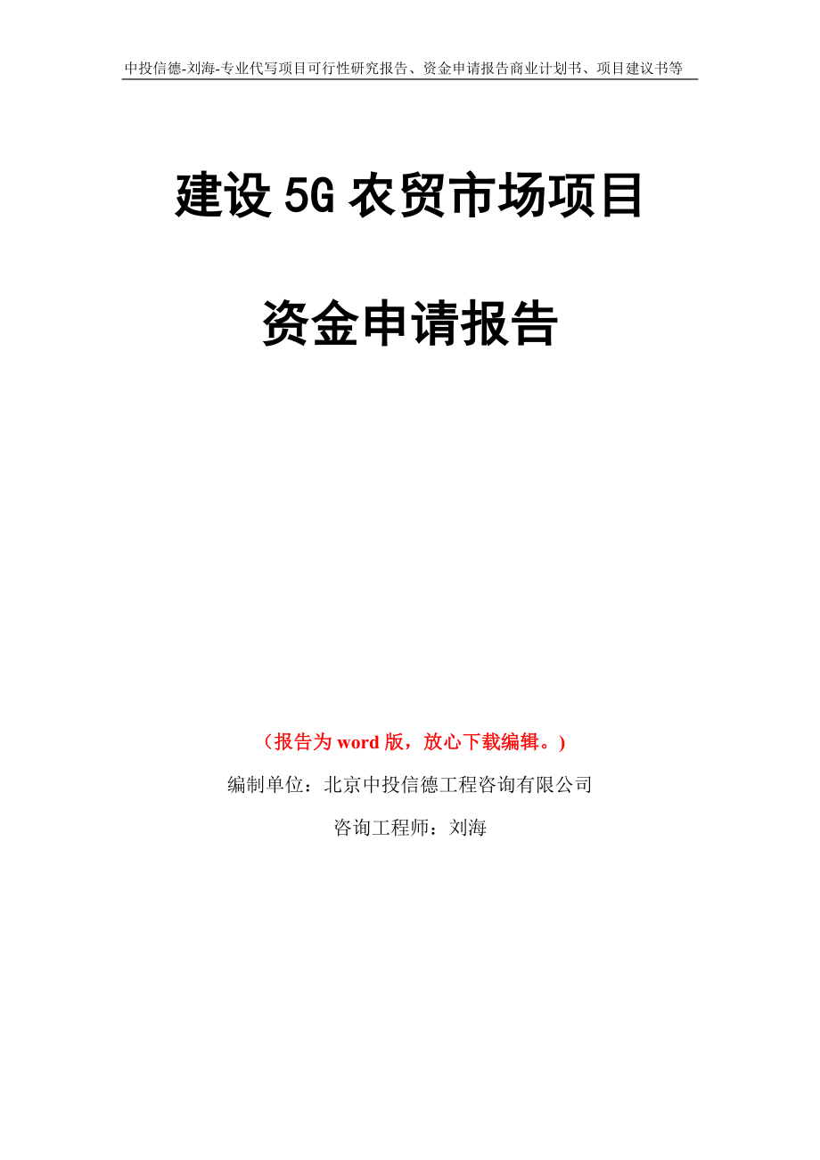 建设5G农贸市场项目资金申请报告写作模板代写_第1页