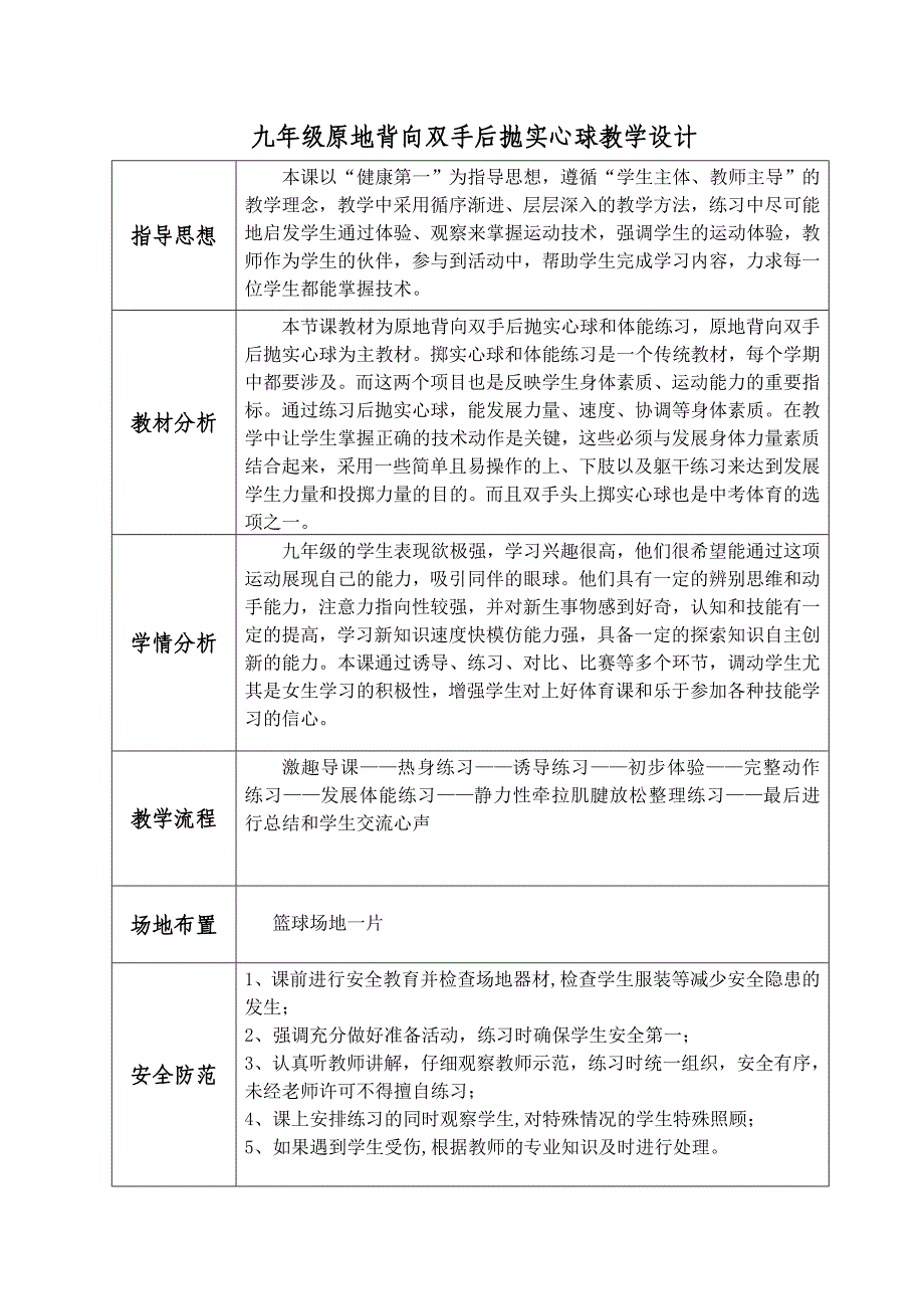 原地背向双手后抛实心球教学设计与教案.doc_第1页