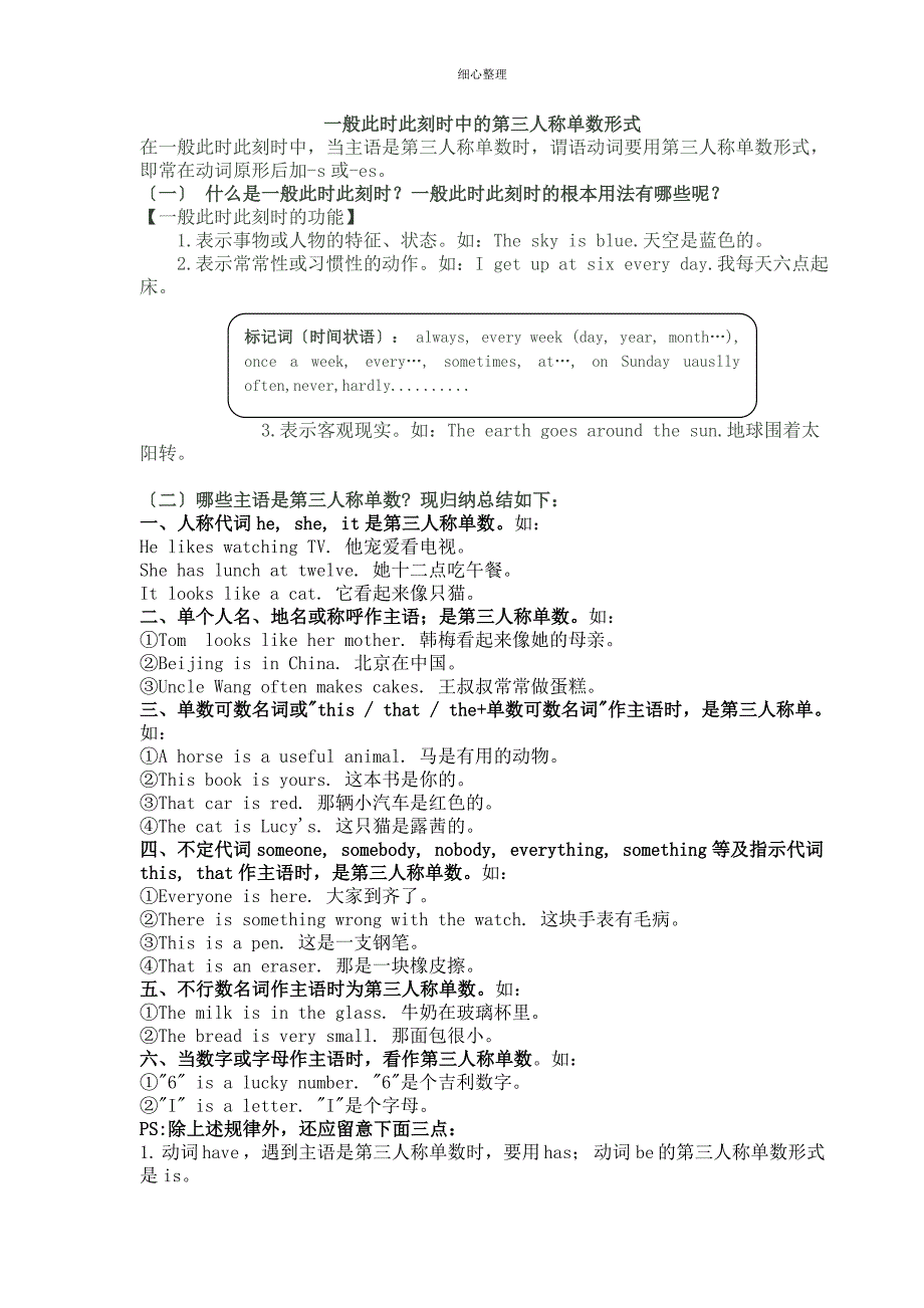 一般现在时第三人称单数形式用法+练习_第1页
