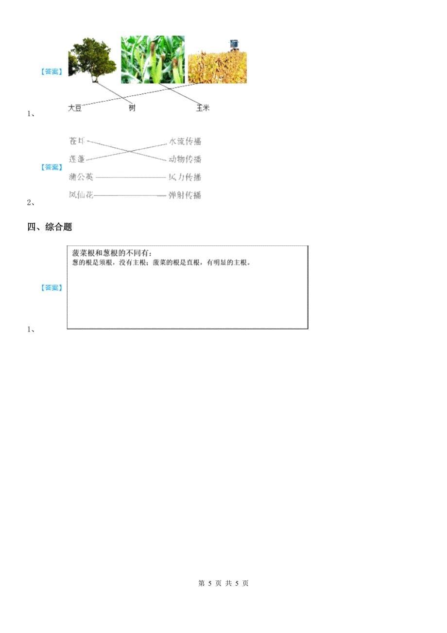 教科版科学一年级上册第一单元 植物测试卷_第5页