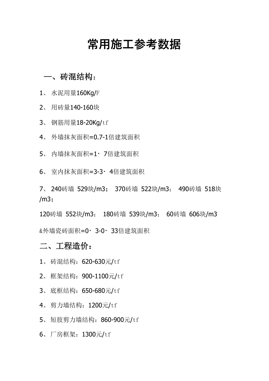 常用建筑施工数据_第1页