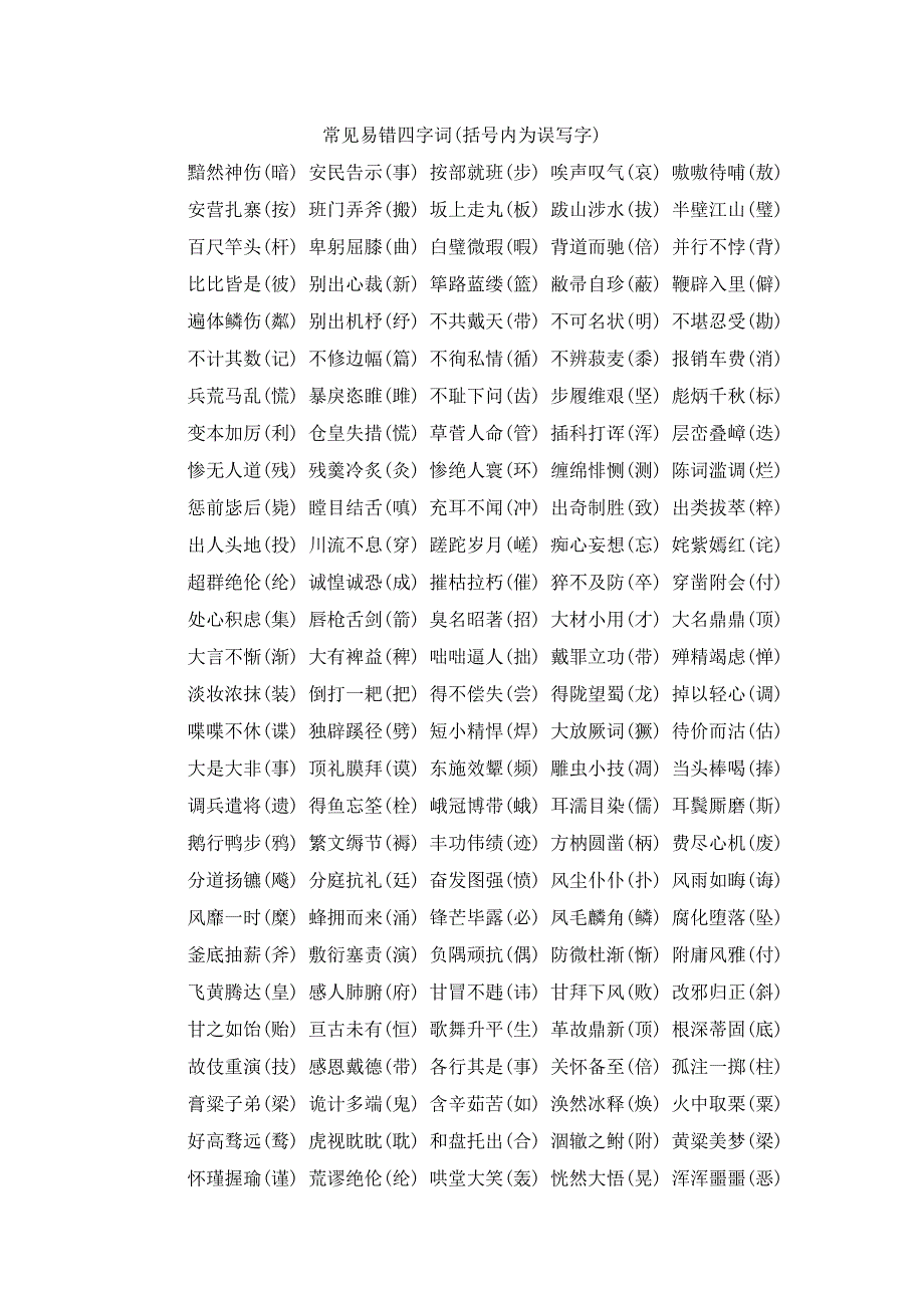 常见易错四字词语_第1页