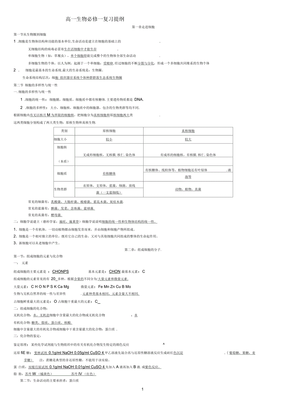 高一生物必修一知识点总结(全)_第1页