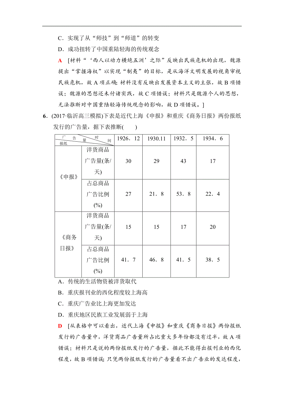 版高考历史二轮专题版小题提速练：6 Word版含解析_第3页