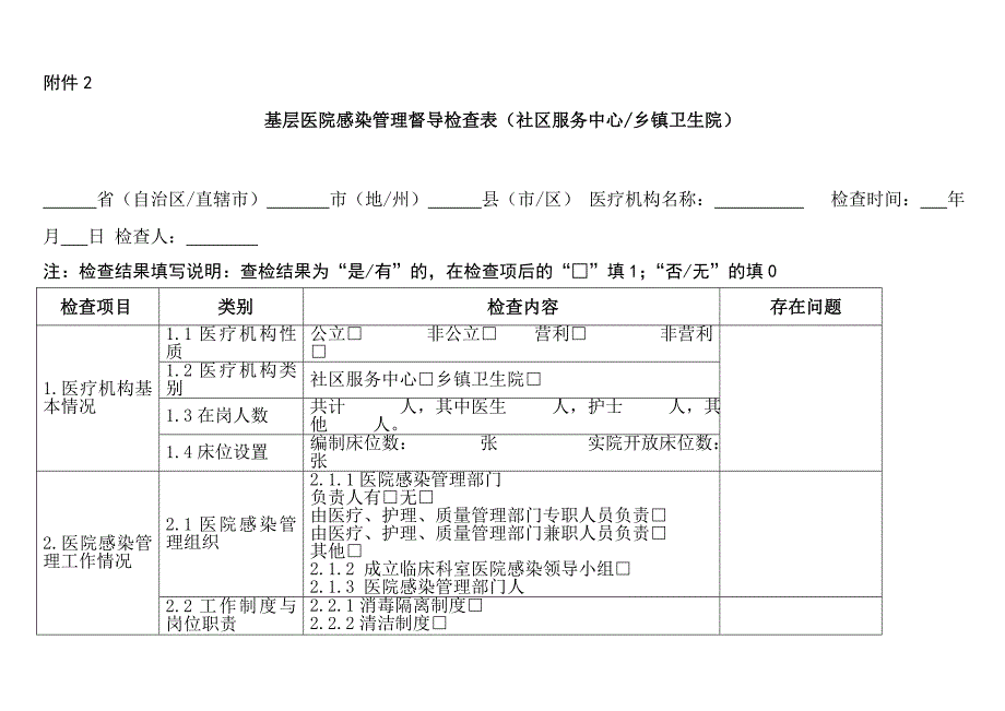 基层医院感染管理督导检查表;_第1页