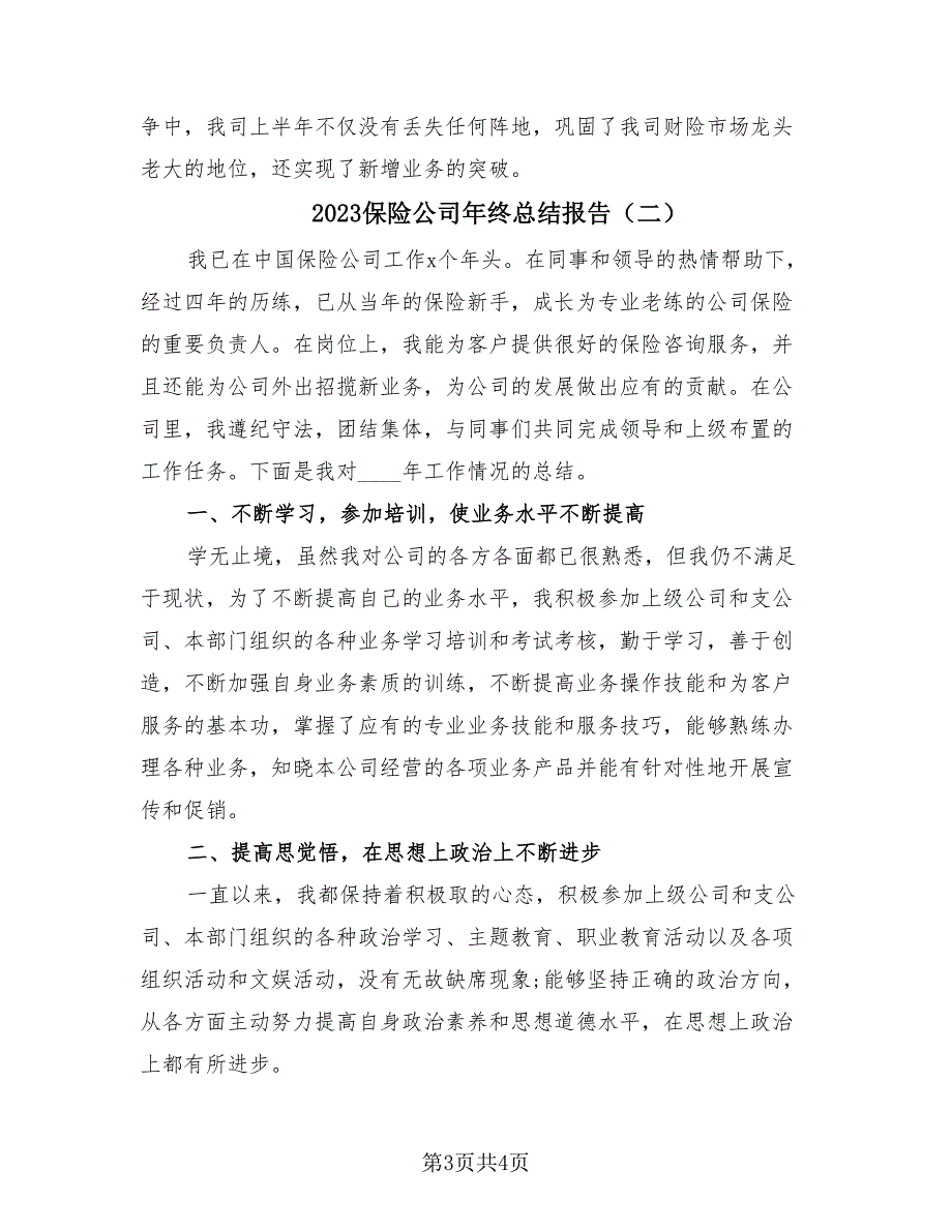 2023保险公司年终总结报告（2篇）.doc_第3页