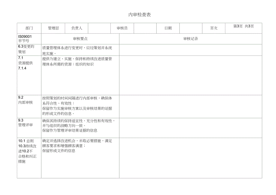 iso9001：2015版管理层内审检查表_第3页