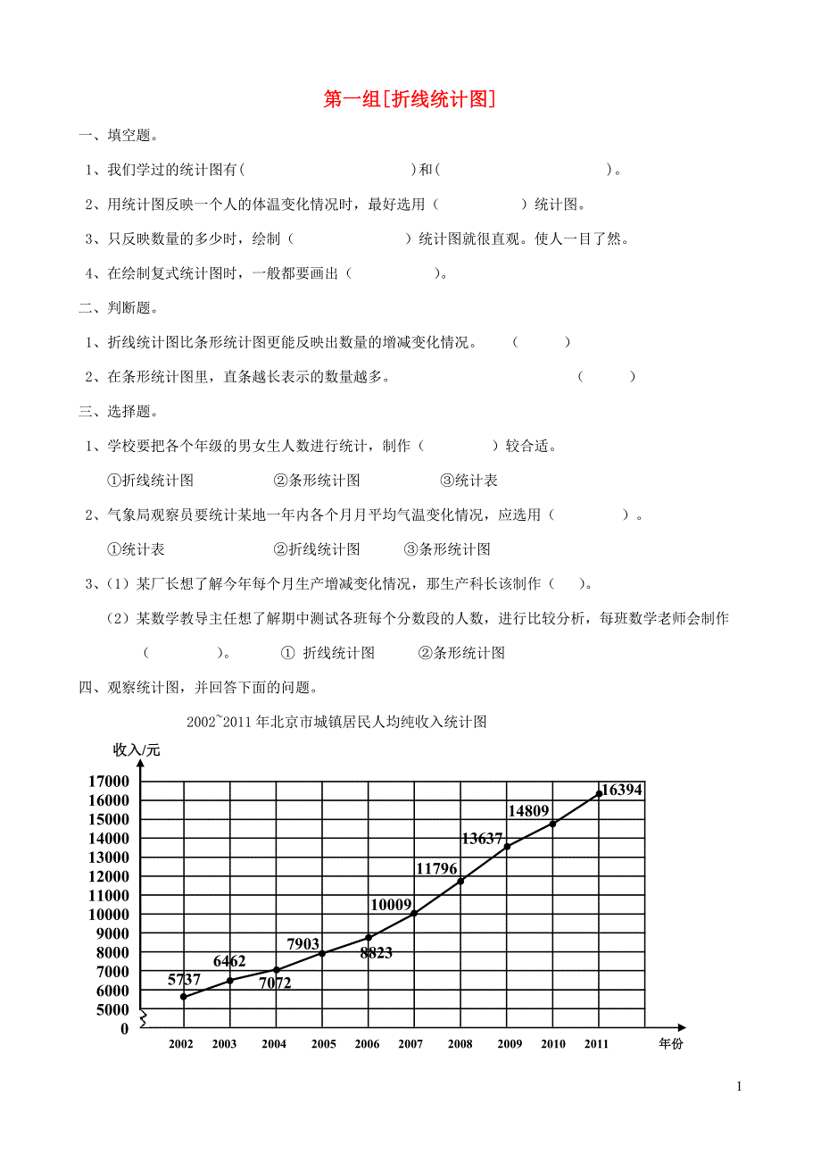 五年级数学下册专项复习统计与可能性第一组折线统计图西师大版_第1页