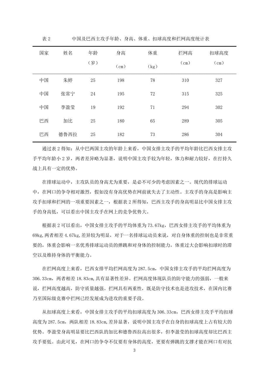 中国及巴西女排主攻手发扣拦技术对比与分析-以2019年女排世界杯为例论文设计_第5页