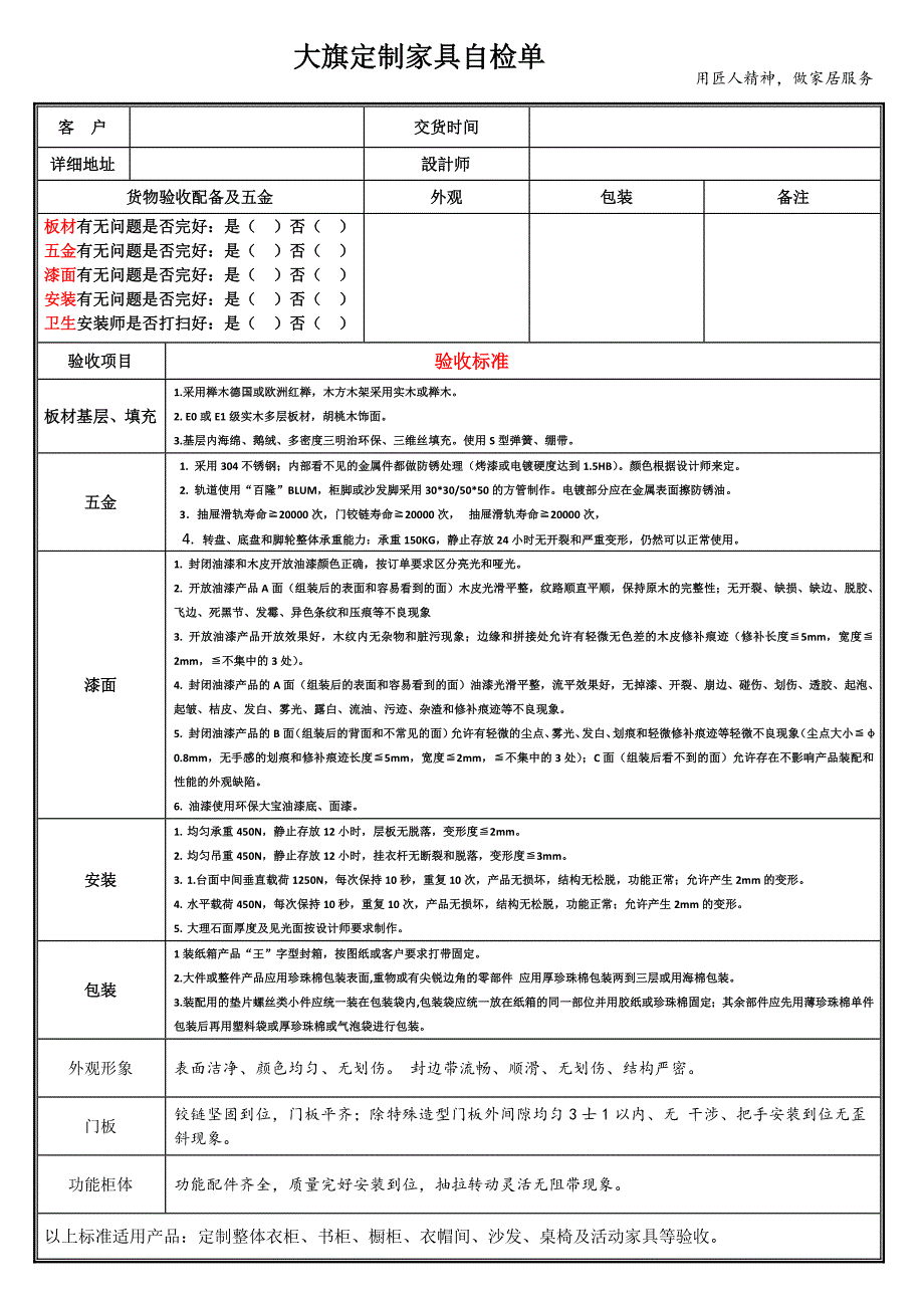 定制家具安装验收单(修改版).doc_第1页