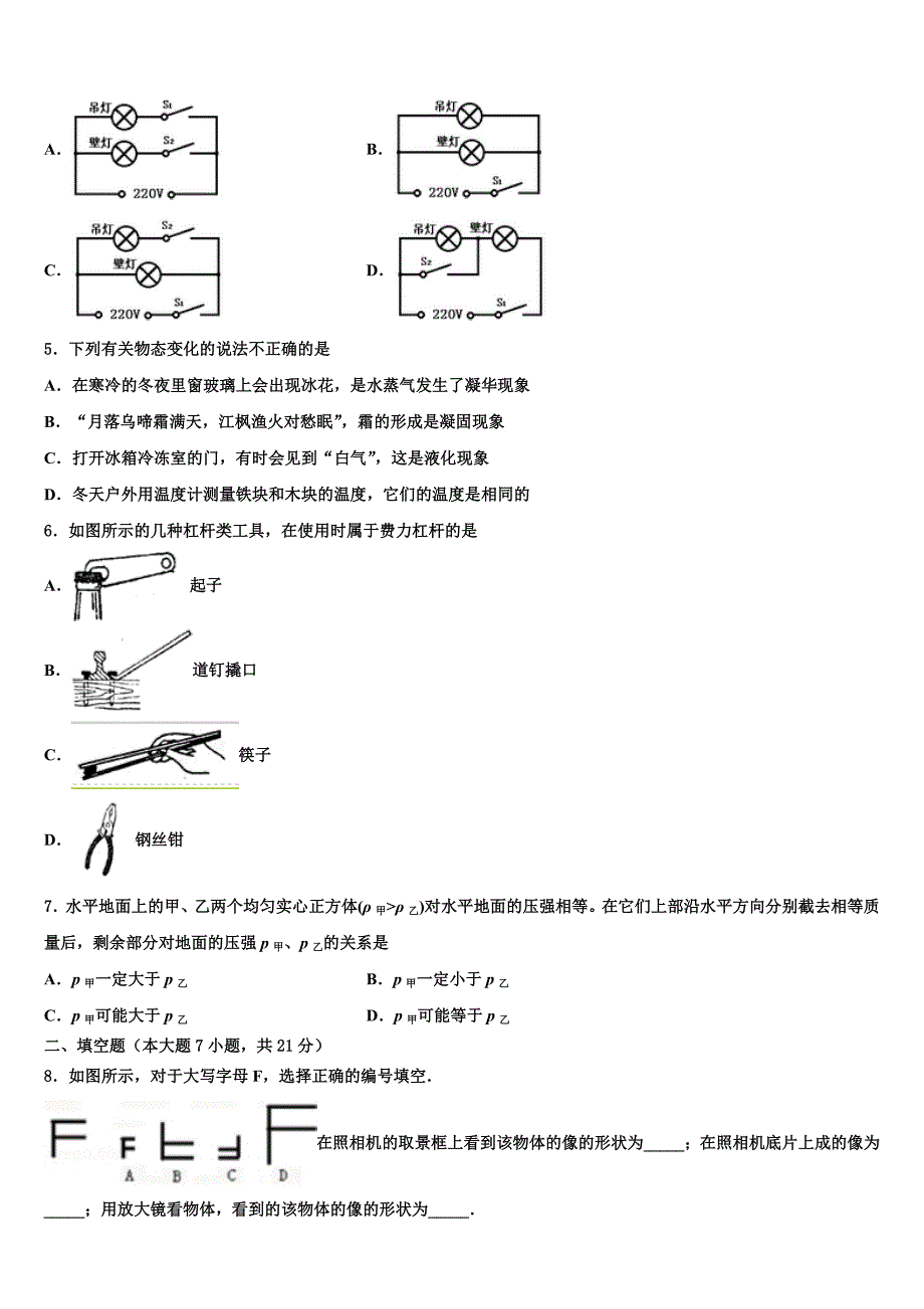 2022学年湖南长沙市雅礼洋湖实验中学中考物理最后一模试卷(含答案解析).doc_第2页