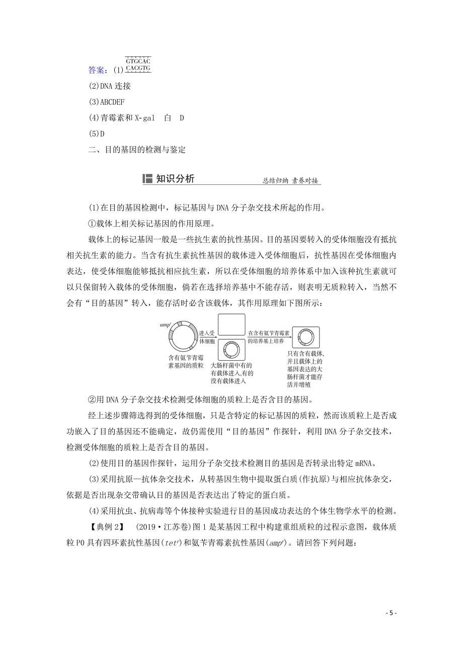 2022届新教材高考生物一轮复习知识能力提升12限制酶种类的确定及目的基因的检测与鉴定含解析.doc_第5页