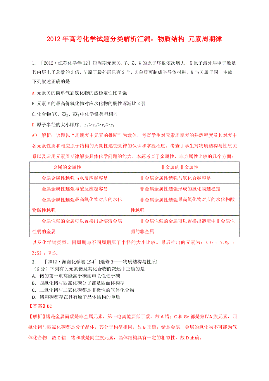 2012年高考化学试题分类解析汇编：物质结构元素周期律.doc_第1页