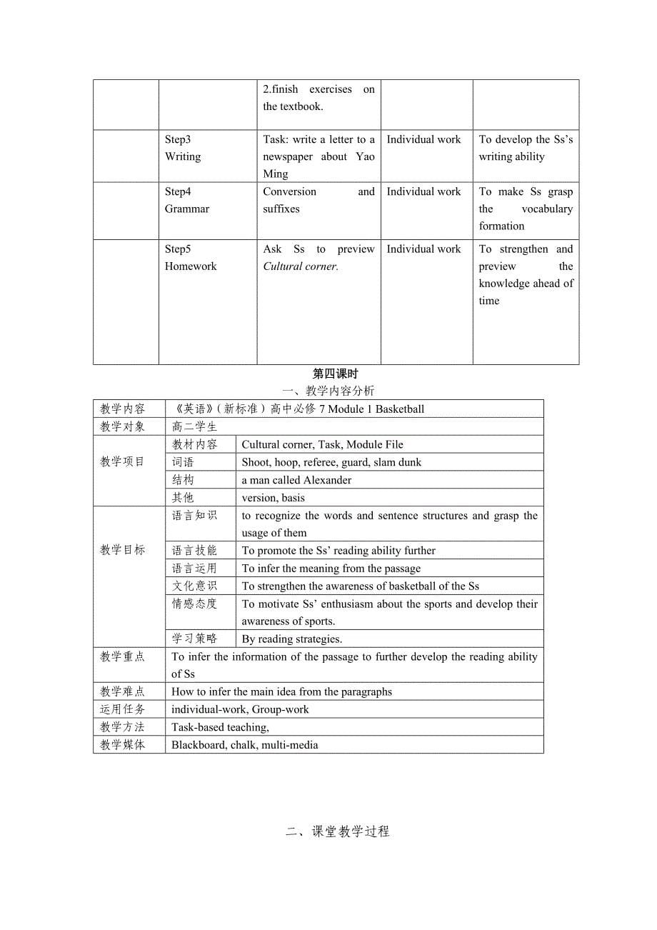 高中英语新标准外研版选修7M1Basketball教学设计_第5页