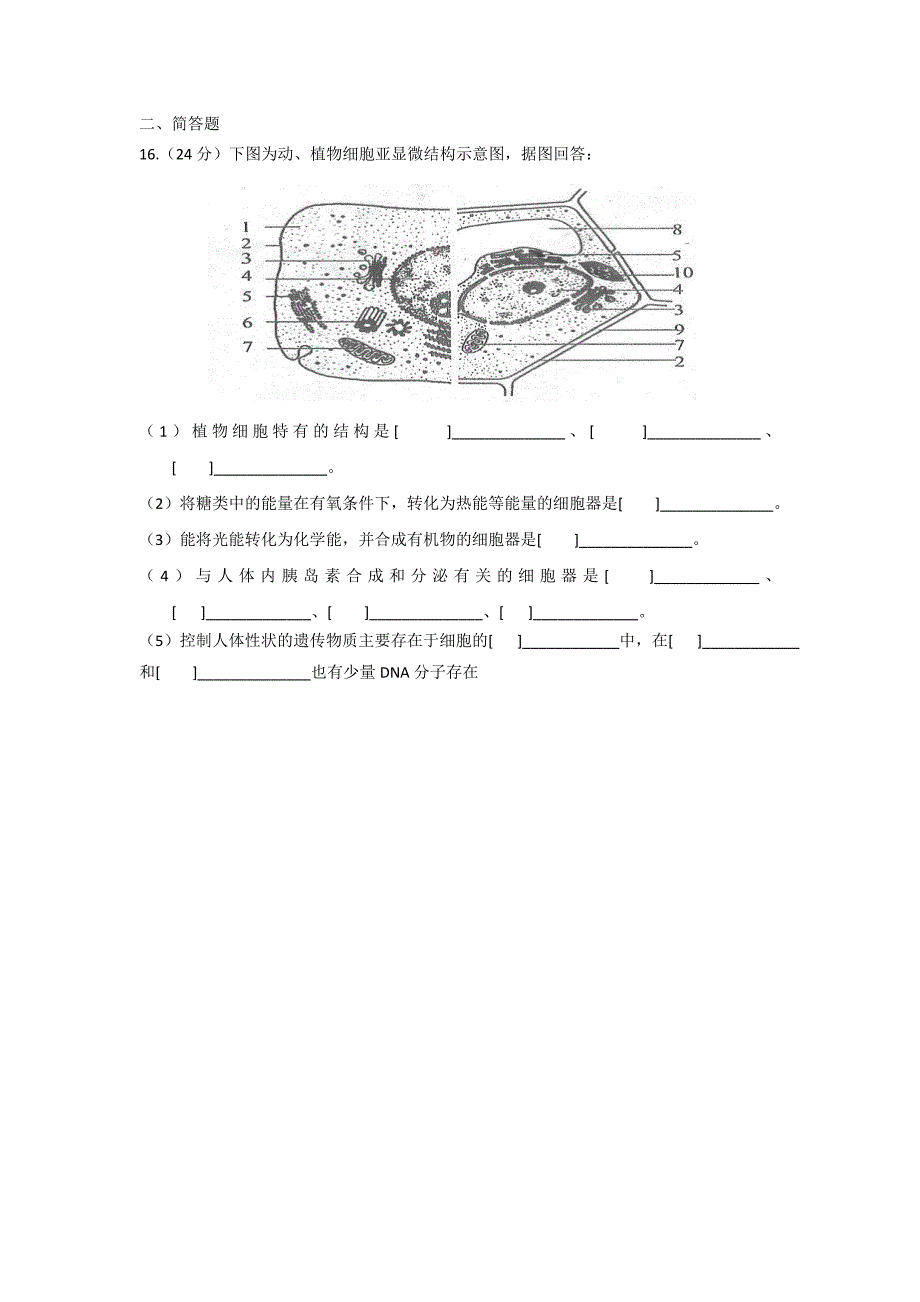 高一生物必修一期中考试试题及答案_第3页