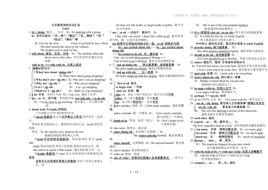 九年级英语知识点语法(单元归纳)_第1页