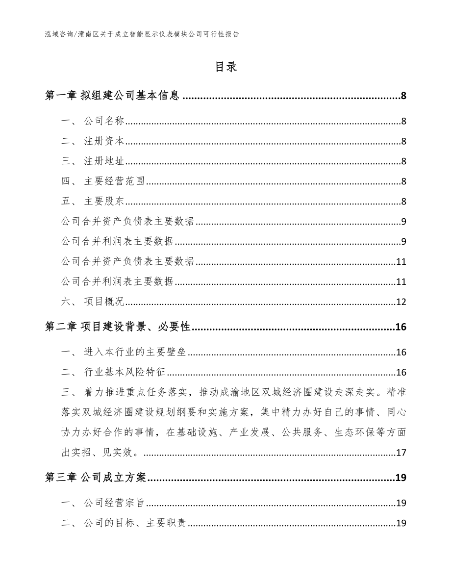 潼南区关于成立智能显示仪表模块公司可行性报告【参考范文】_第2页