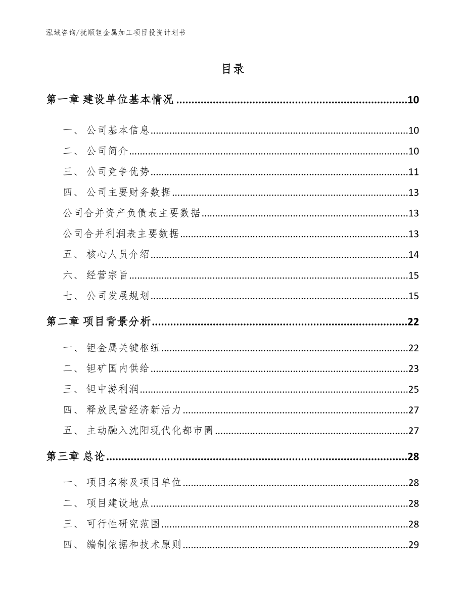 抚顺钽金属加工项目投资计划书_模板范文_第2页