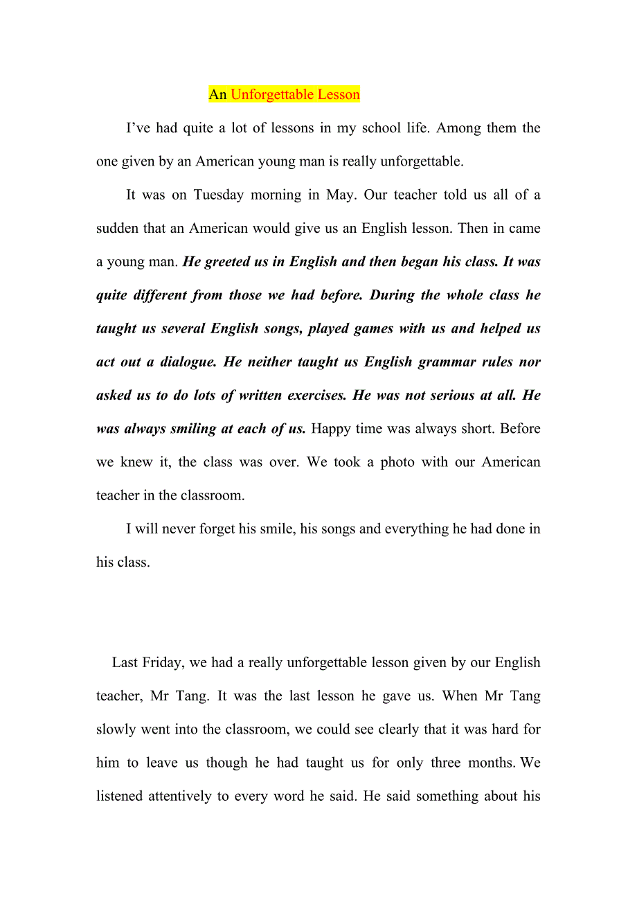 初三英语作文AnUnforgettableLesson_第1页