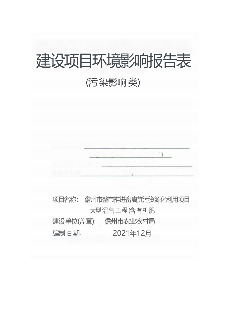 儋州市整市推进畜禽粪污资源化利用项目大型沼气工程（含有机肥厂） 环评报告.docx_第1页