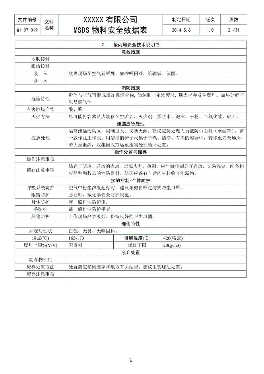 MSDS化学品安全技术说明书_第2页