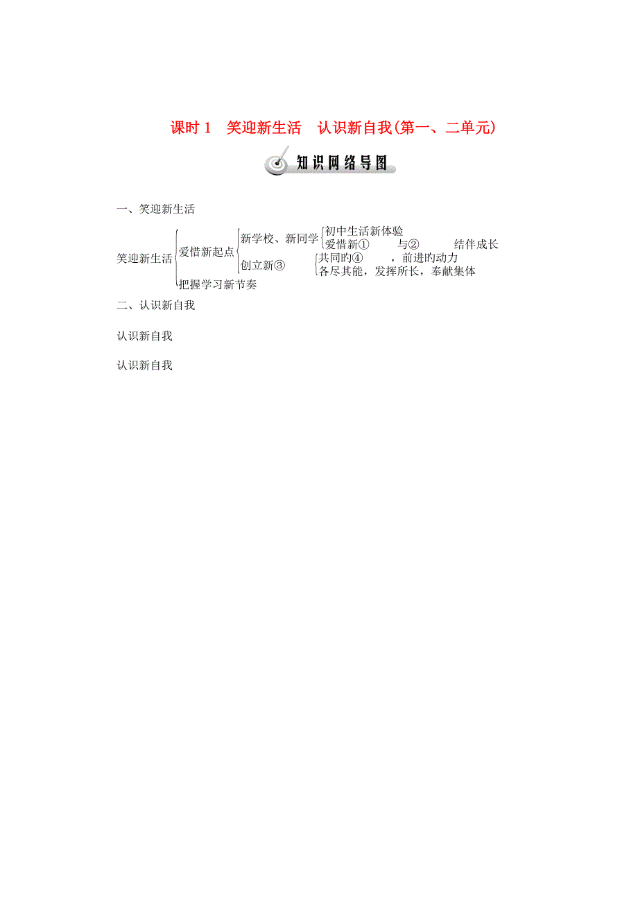 高效计划中考政治教材知识巩固复习课时笑迎新生活认识新自我第一二单元含解析_第1页