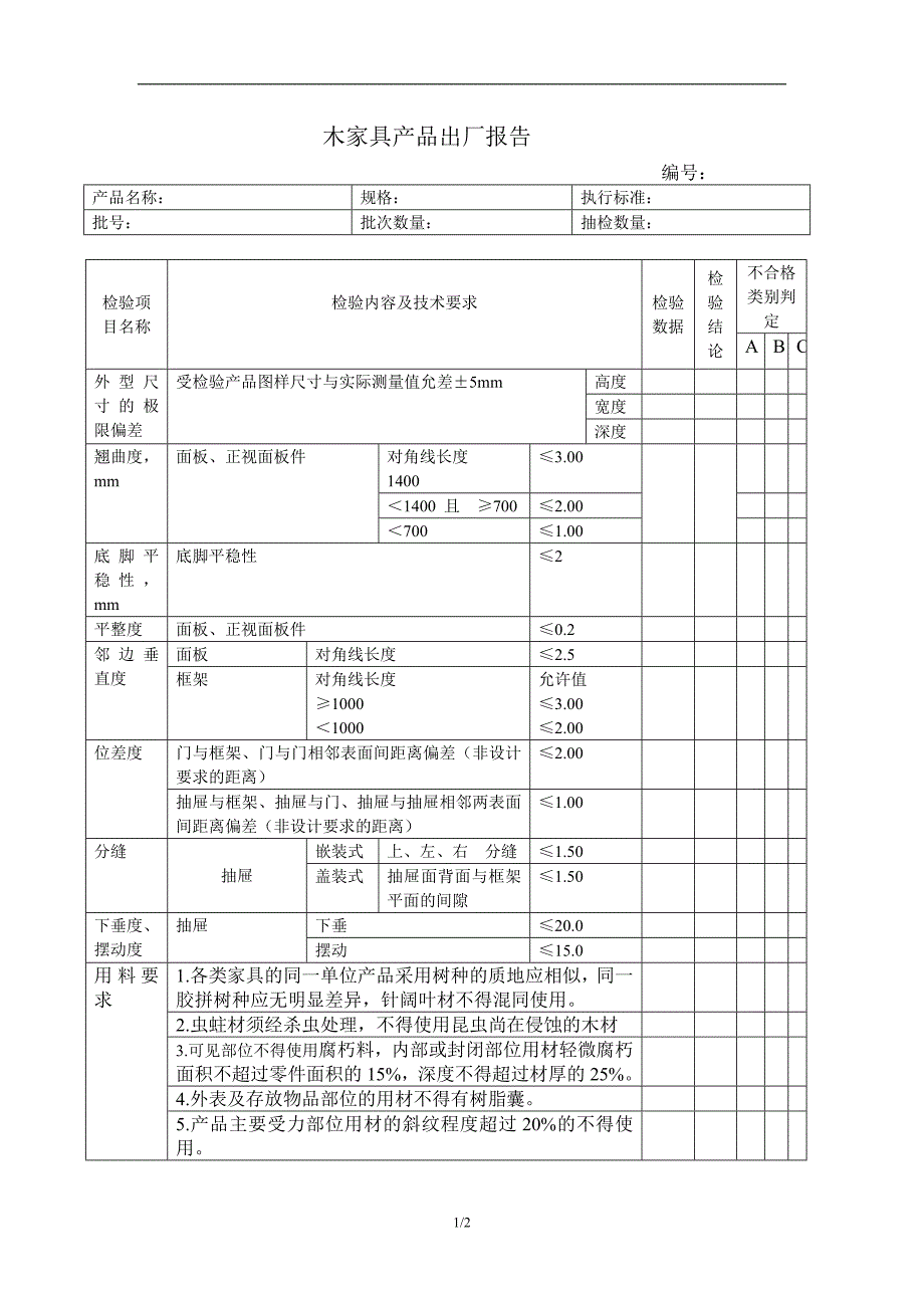 木家具产品出厂检验报告.doc_第1页