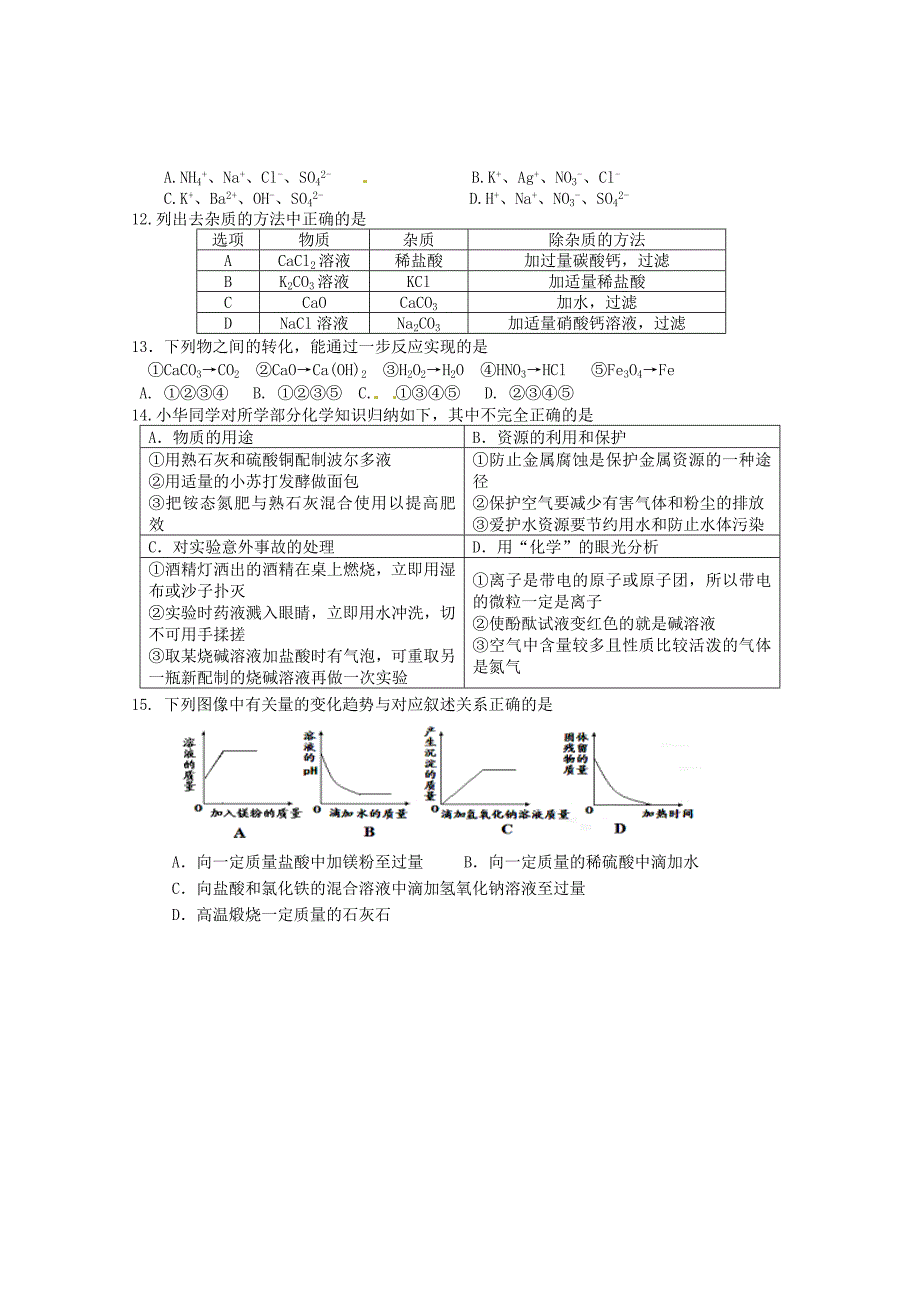 江苏省姜堰市第四中学九年级化学下学期第一次月考试题无答案沪教版_第2页