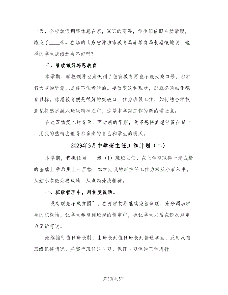 2023年3月中学班主任工作计划（二篇）_第3页