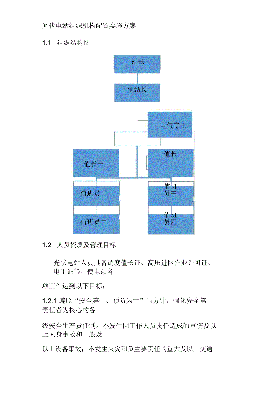 光伏电站组织机构配置实施方案_第1页