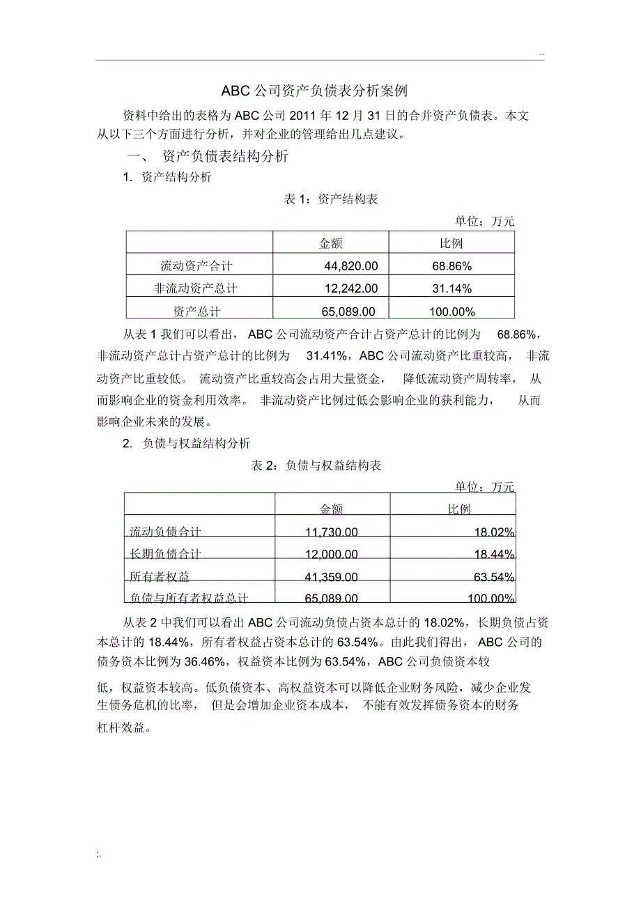 ABC公司资产负债表分析案例_第1页