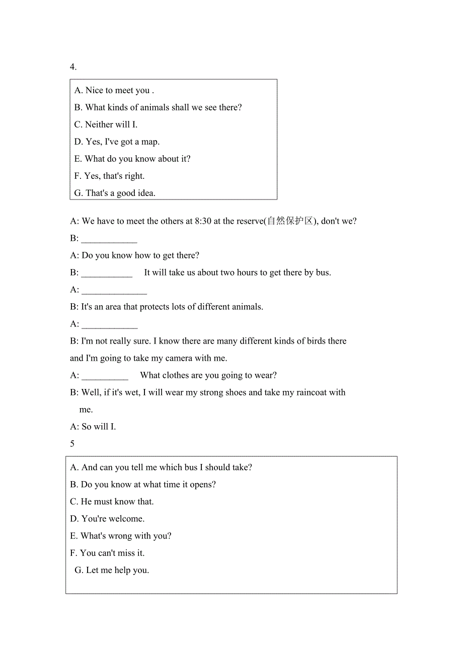 初中英语补全对话练习新题型七选五_第3页