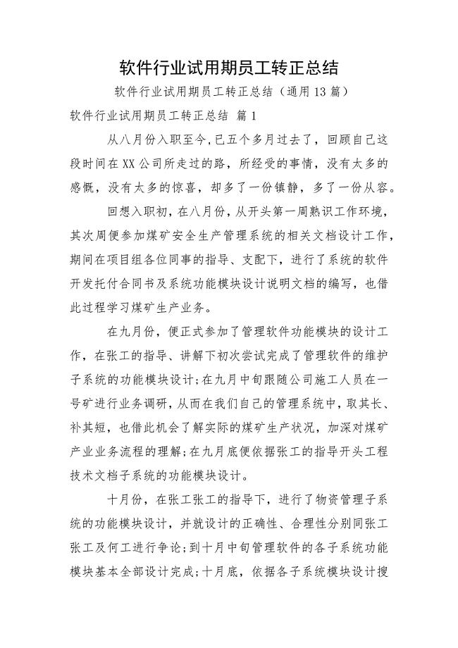 软件行业试用期员工转正总结.docx