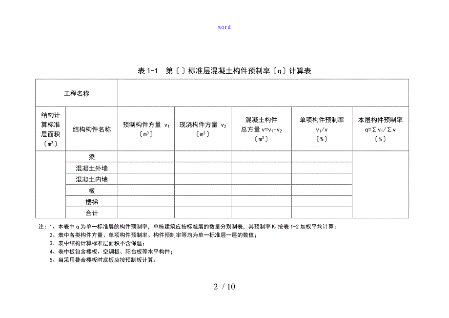 天津市市装配整体式建筑项目预制装配率计算的细目_第2页