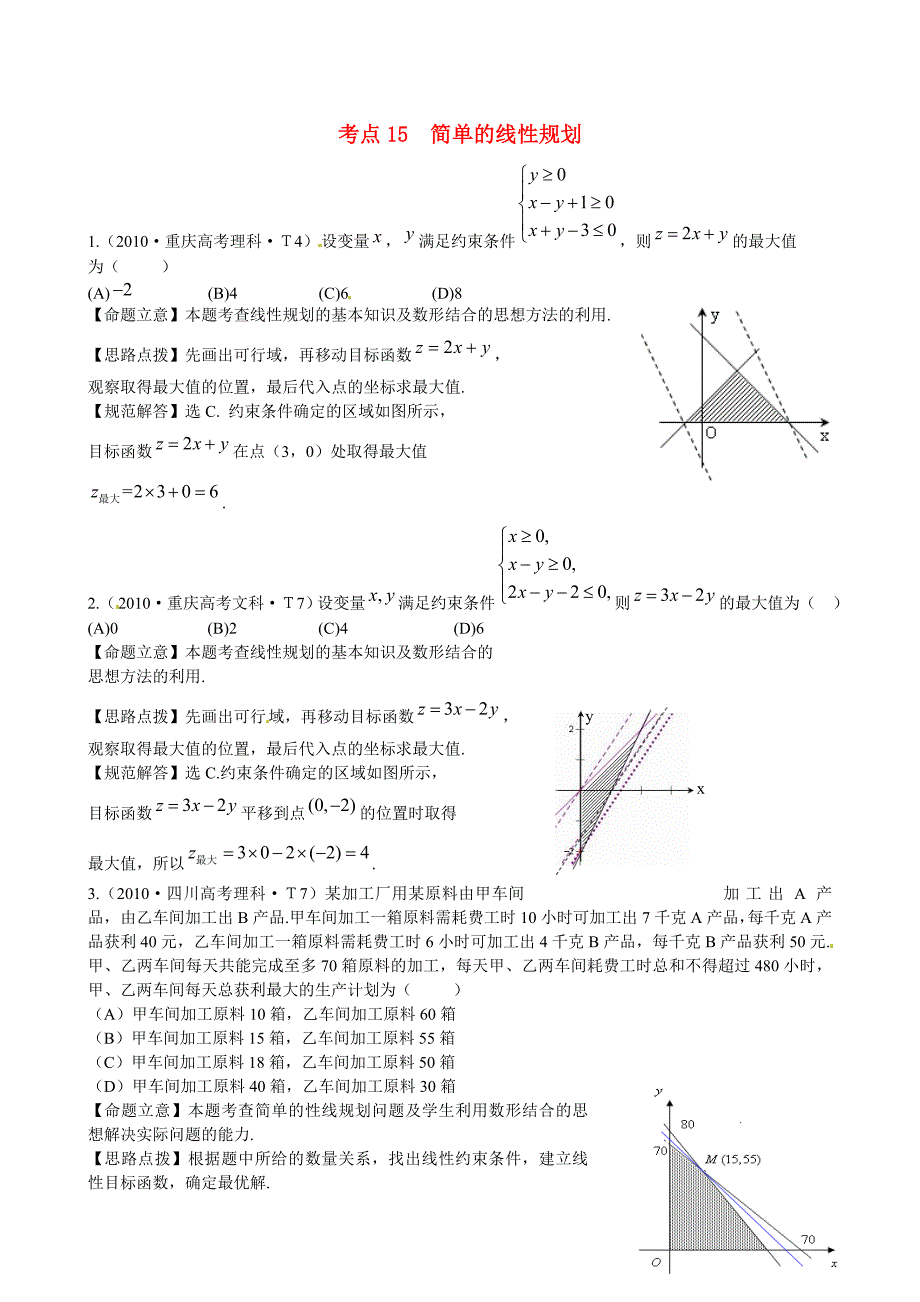 高考数学总复习考点专练：考点15简单的线性规划含答案_第1页