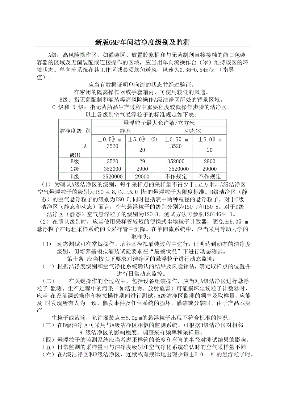 新版GMP车间洁净度级别及监测_第1页