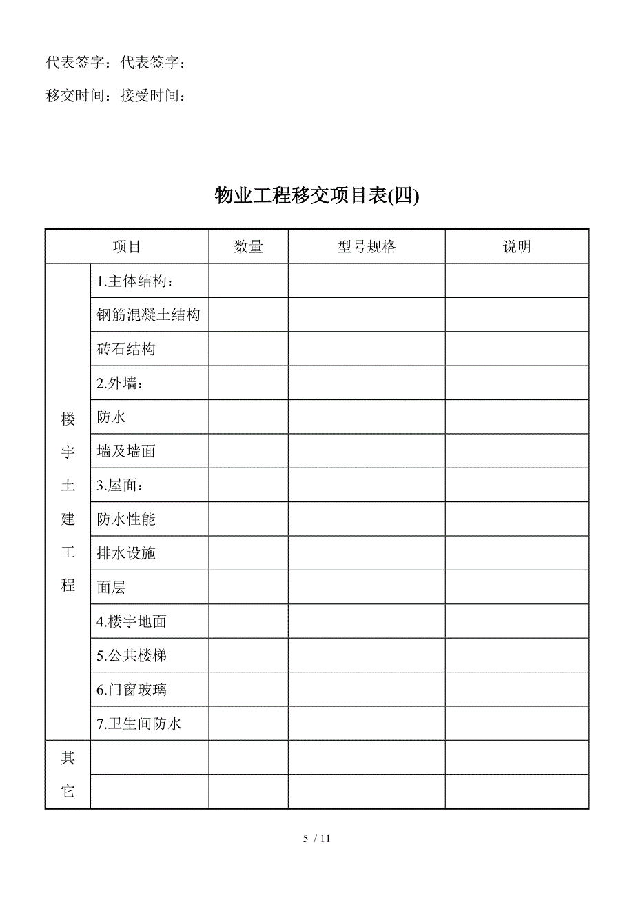 新老物业移交表格全套_第5页