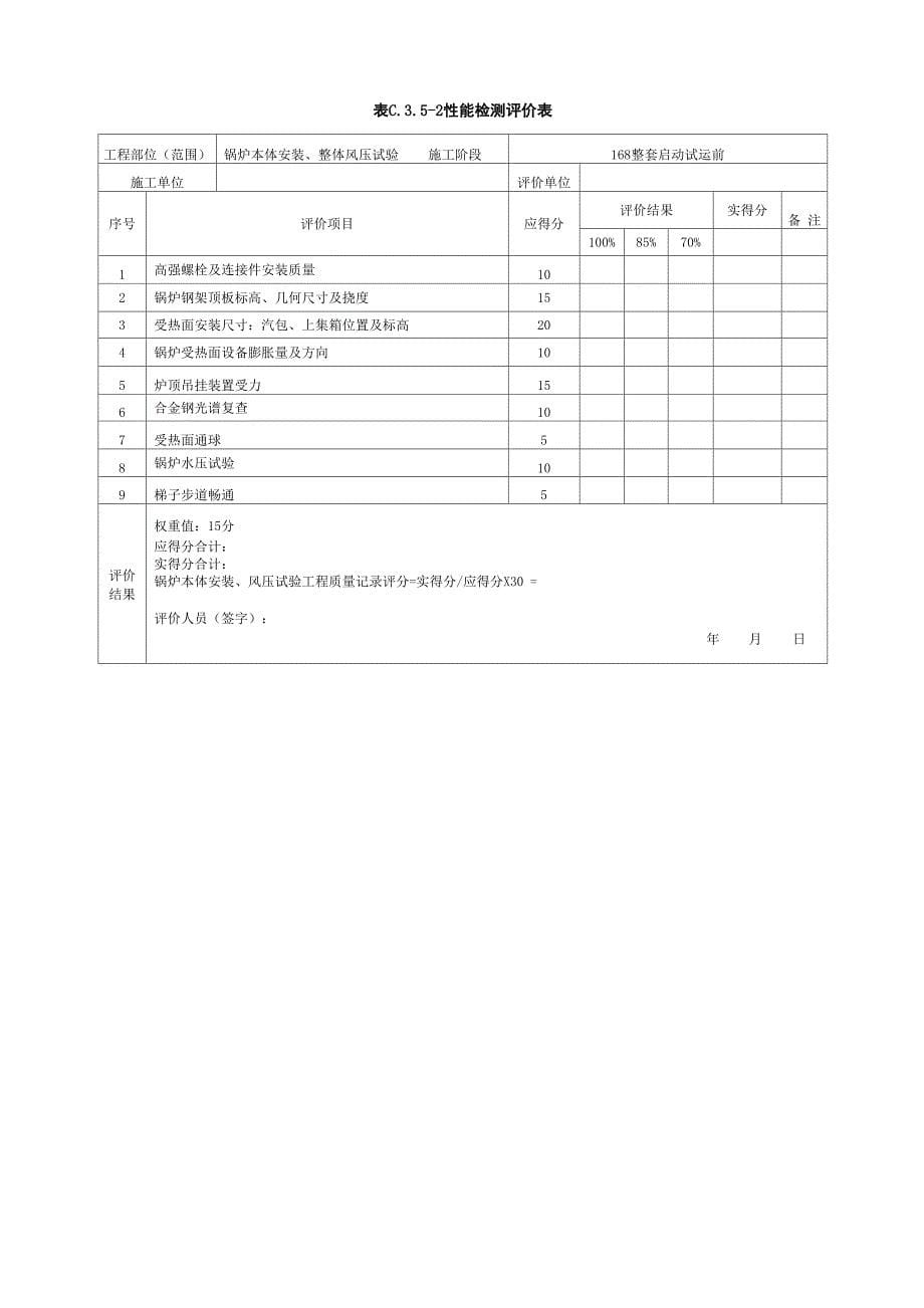 06燃机余热锅炉安装工程评价表格1_第5页