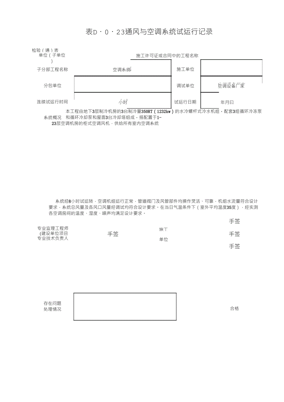 表D.0.23通风与空调系统试运行记录_第1页