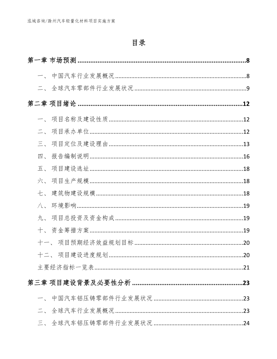 滁州汽车轻量化材料项目实施方案_范文_第1页