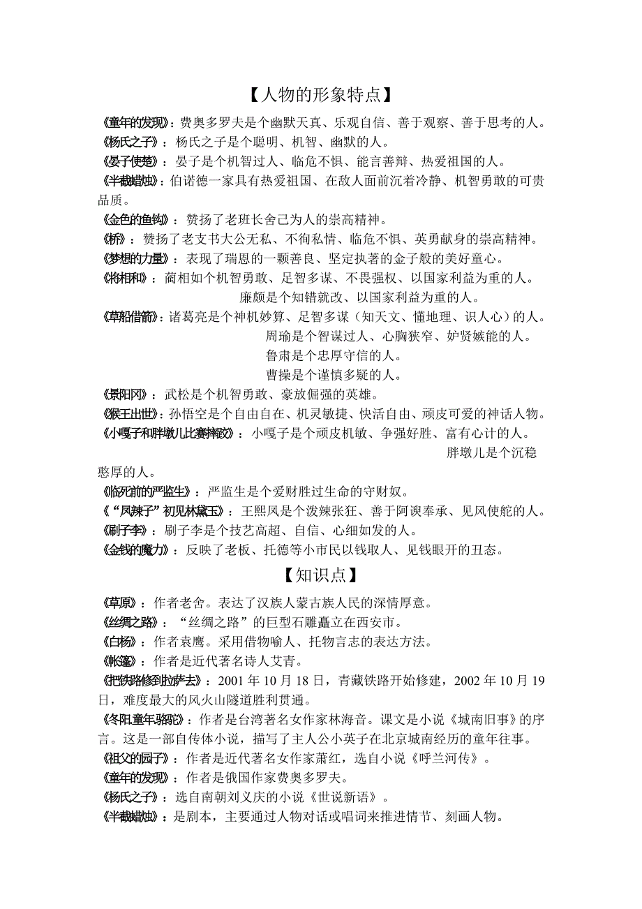 五年级下册人物的形象特点.doc_第1页