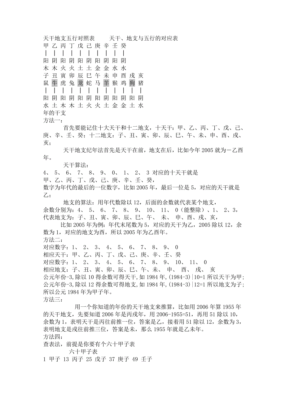 天干地支五行对照表讲解_第1页