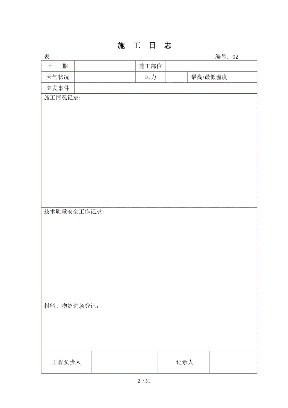 施工日志空白表格_第2页