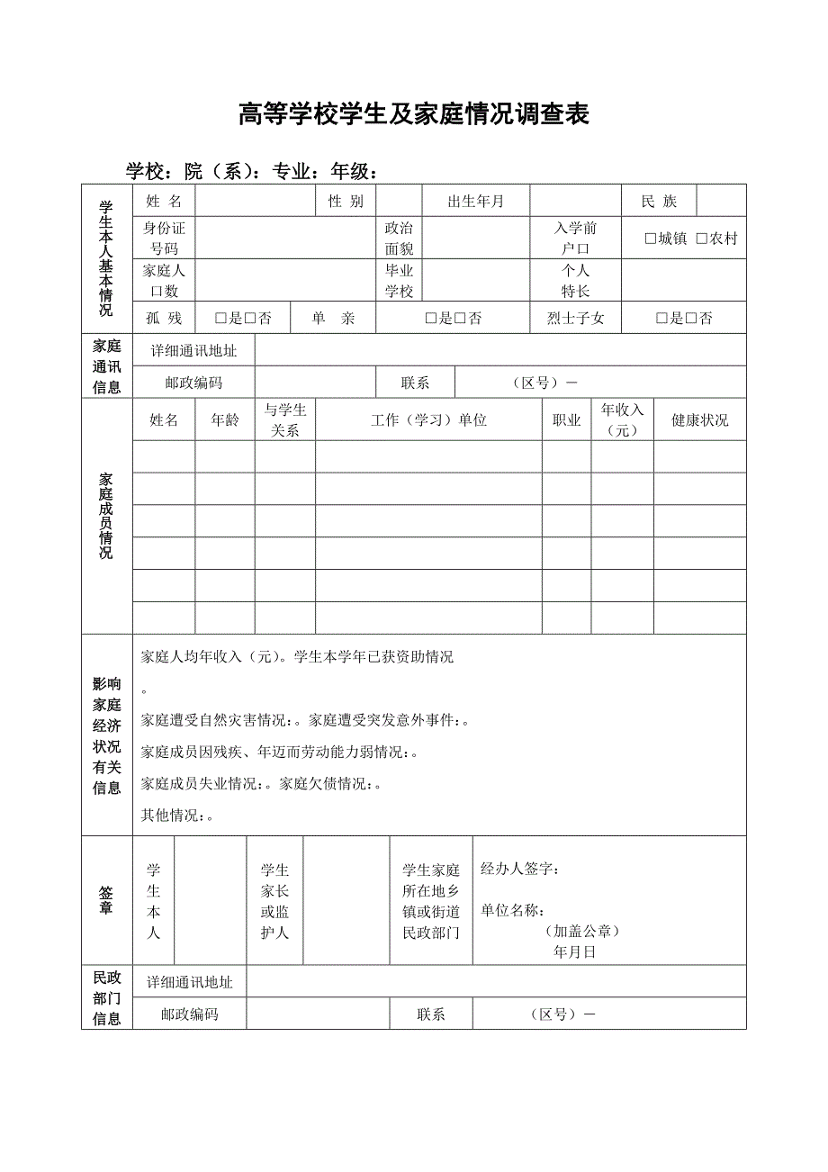 贫困生申请表doc实用文档_第1页