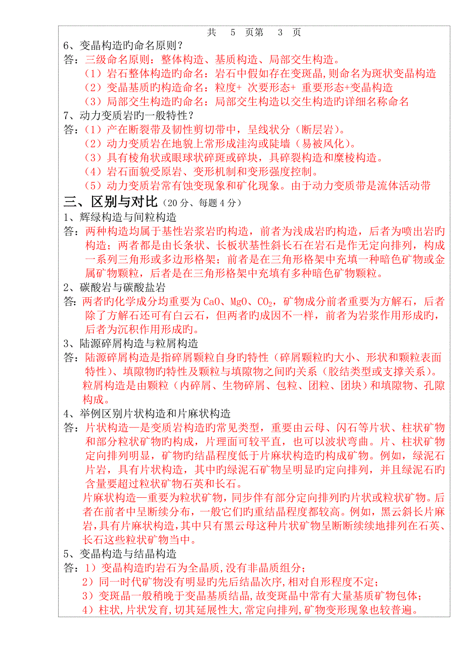 资源级岩石学考试甲卷参考答案_第3页